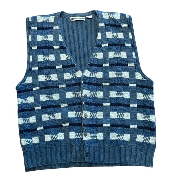 Vintage Fenn Wright Manson Blue Cotton Ramie Knit Sweater Vest Mens XL - Picture 1 of 5